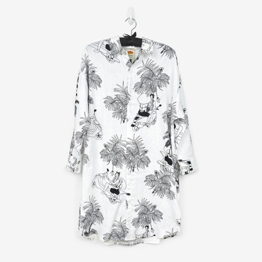 Farm Rio x Mayara Ferrao Moto Love Shirt Size M Off-White Linen Longline Resort - Picture 1 of 12